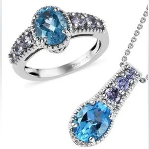 Maranbaia Topaz and Tanzanite Ring and Pendant Necklace 20 in Platinum Over SS